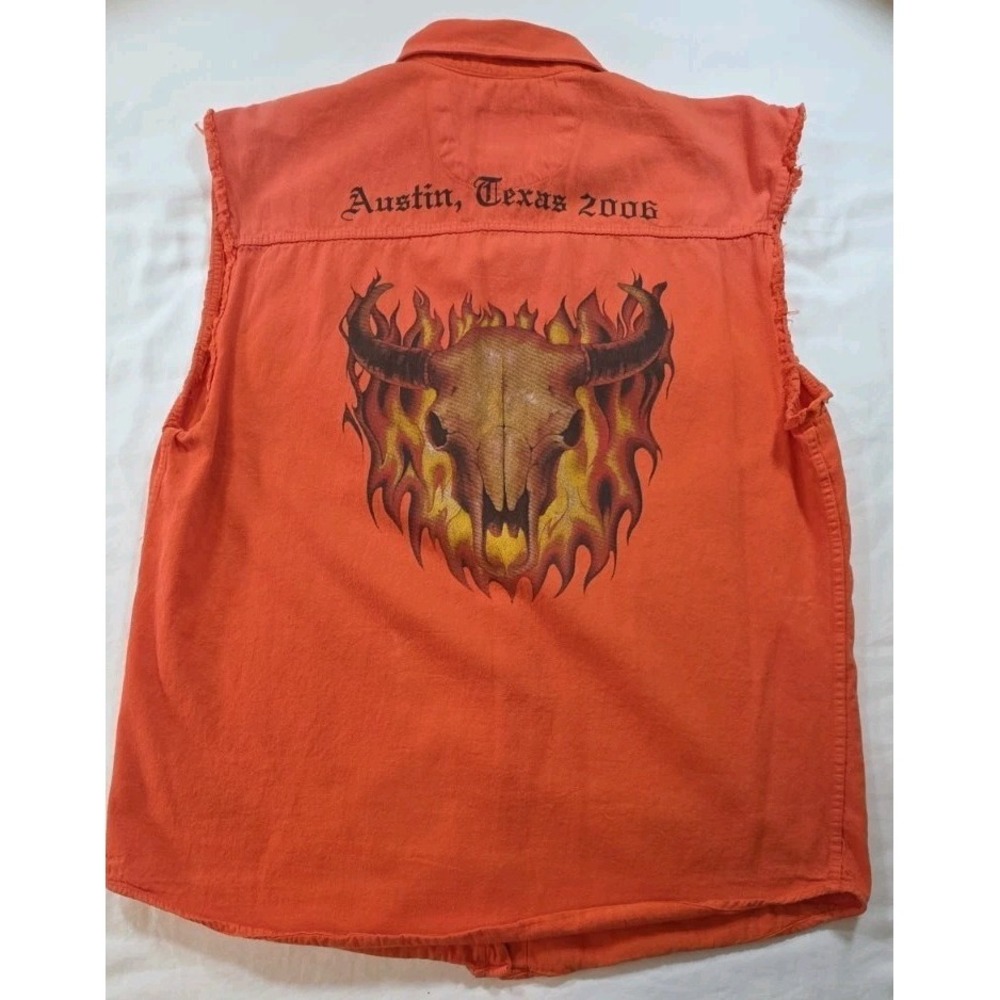 Vtg USA‎ Biker Design Men's XL Sleeveless Button Down Shirt  Austin, Texas 2006